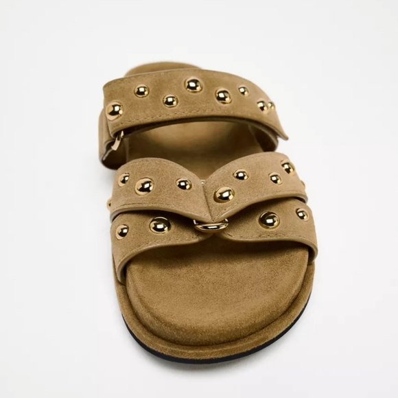 Zara Shoes - NWT, zara,Studded suede Tan Sandals, sz 38